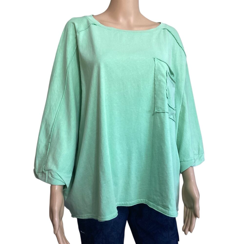 Oddi Mint Green Oversized‎ Top Raw Seam Exposed Stitching Pocket Dolman sz 2XL